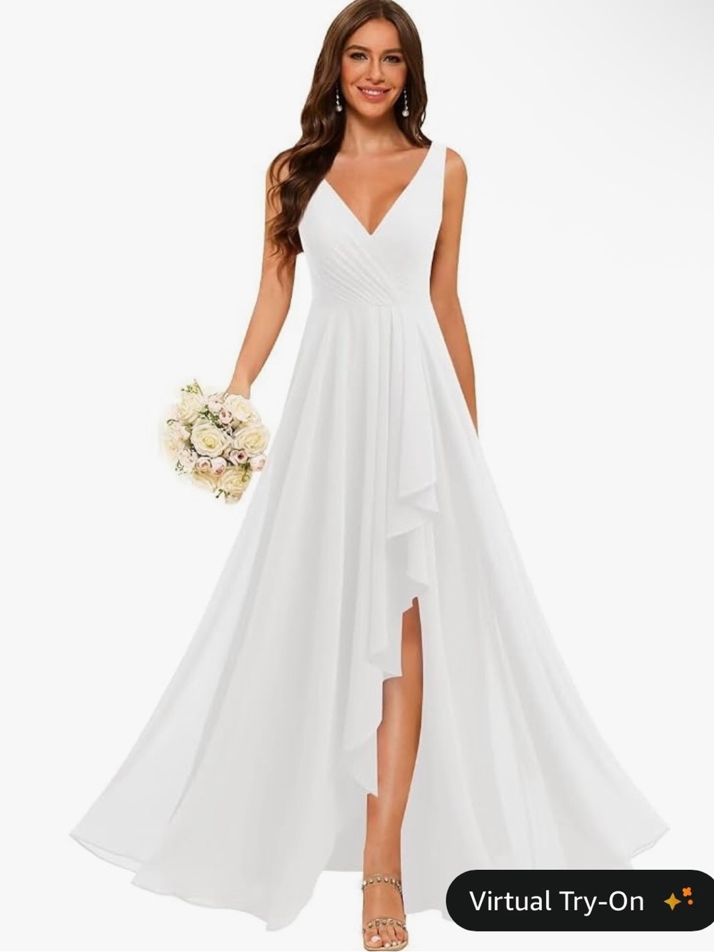 Elegant White V-Neck A-Line Maxi Dress